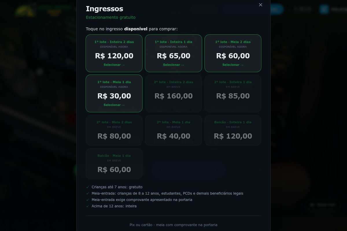 Controle de ingressos do evento